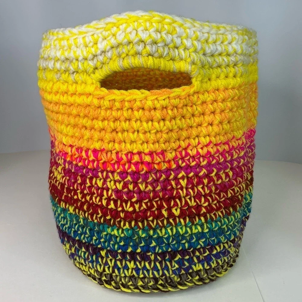 Handcrafted Multicolor Crochet Scrap Woven Tote Bag Basket Storage Handmade Knit